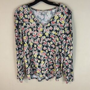 Loft Long Sleeve Muted Dark Floral Top Size Medium